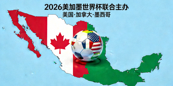 美加墨三国地图轮廓与足球结合示意图 - 象征联合主办